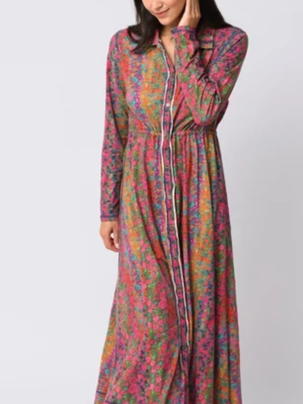 NATURAL LIFE Multicolor Floral Button-Front Maxi Dress
